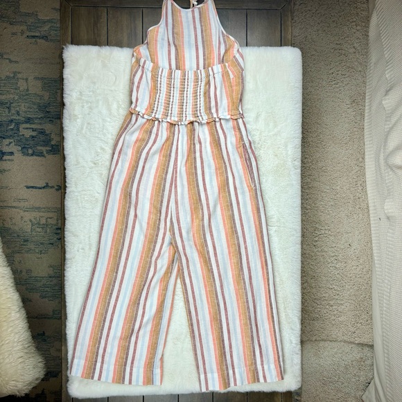 Anthropologie Cloth & Stone Halter Linen Blend Striped Jumpsuit Romper Sz Small - Picture 4 of 13